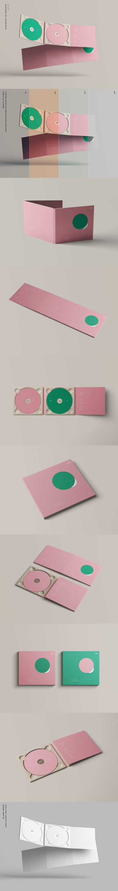 高品质的CD光盘光碟包装设计VI样机展示模型mockups