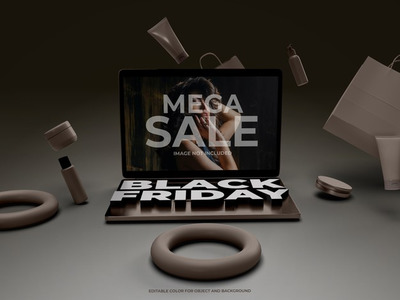 电脑上的3D黑五折扣模板[PSD]