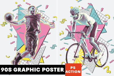 时尚清新90年底复古新孟菲斯风格photoshop动作预设