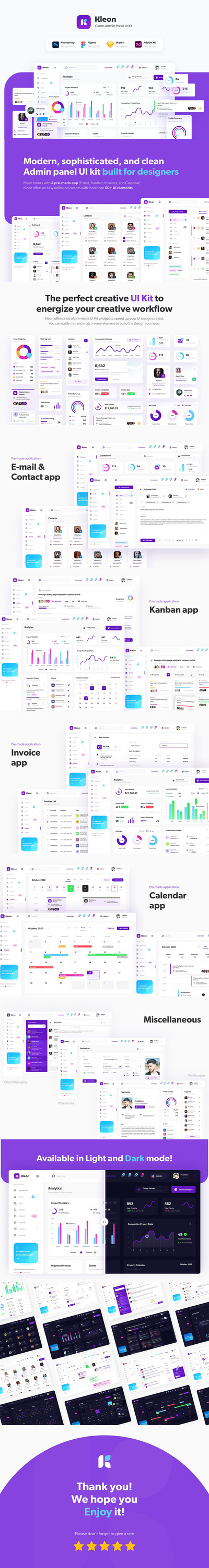 时尚高端专业的多格式后台仪表盘dashboard UI KITS-FIG, PSD, SKETCH, XD