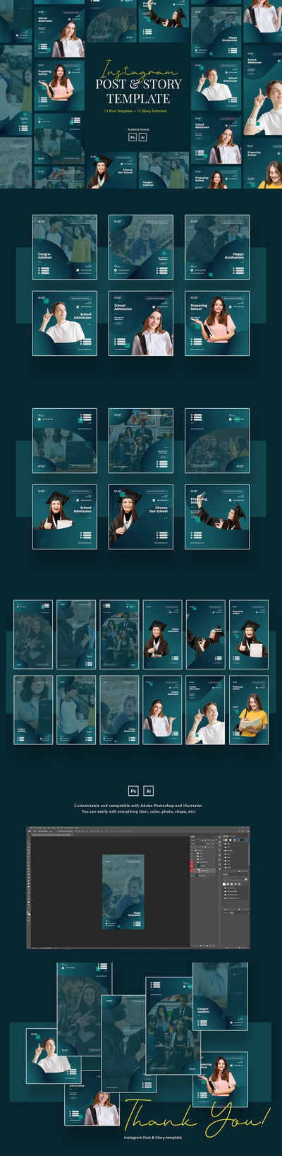 时尚高端简约优雅多用途的高品质Instagram社交媒体banner海报设计模板集合-AI，PSD