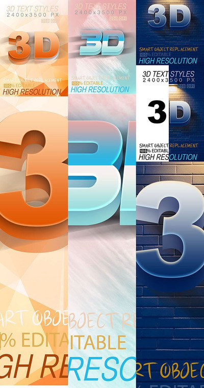 混合3D文字效果图层样式素材包
