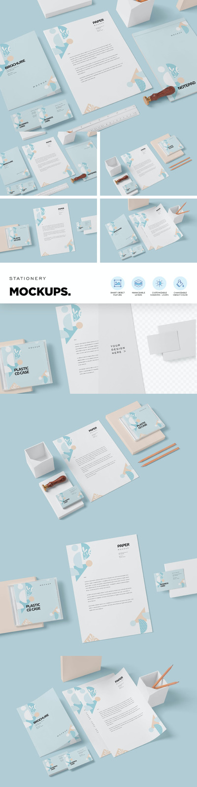 高品质的简约多用途文具VI设计样机展示模型mockups