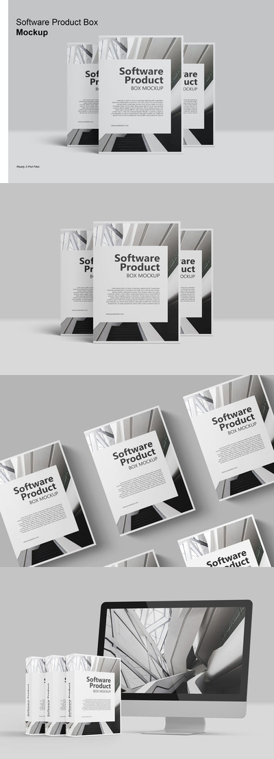 简约高端逼真质感的软件包装设计VI样机展示模型mockups