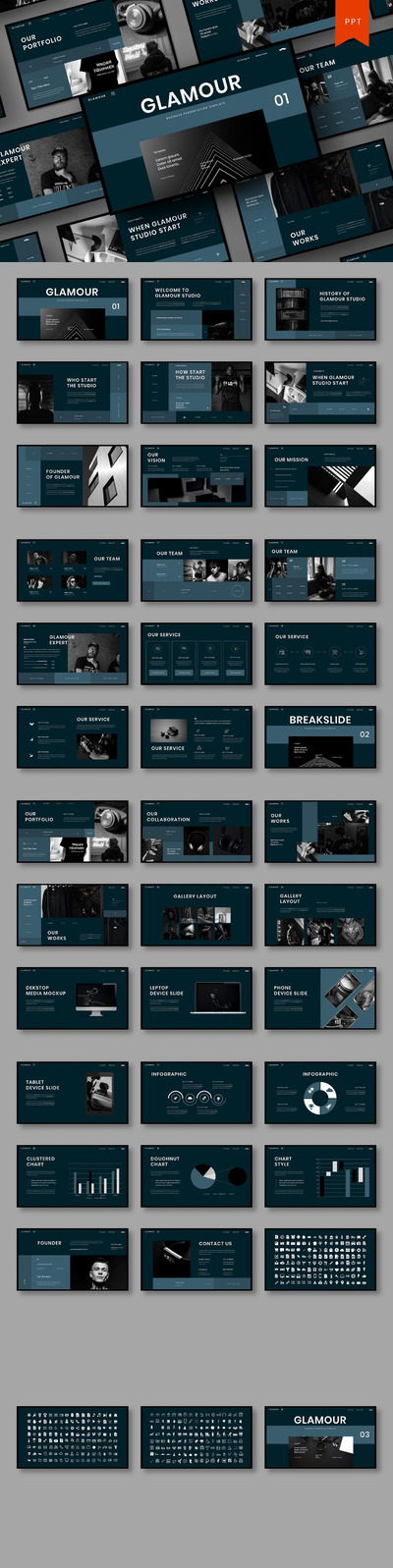 高端时尚商业商务质感powerpoint幻灯片演示模板（pptx）