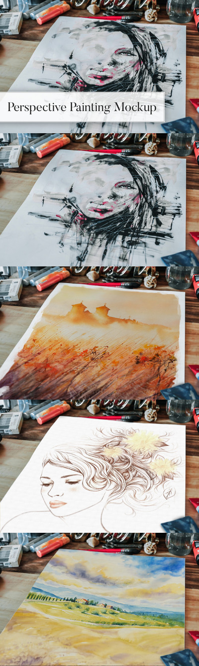 透视绘画作品展示样机模板