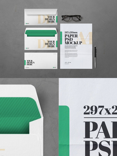 A4纸和DL信封模型样机（PSD）