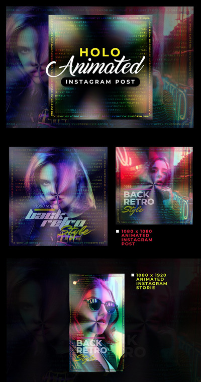 全息渐变色彩Instagram社交媒体banner海报设计模板-PSD