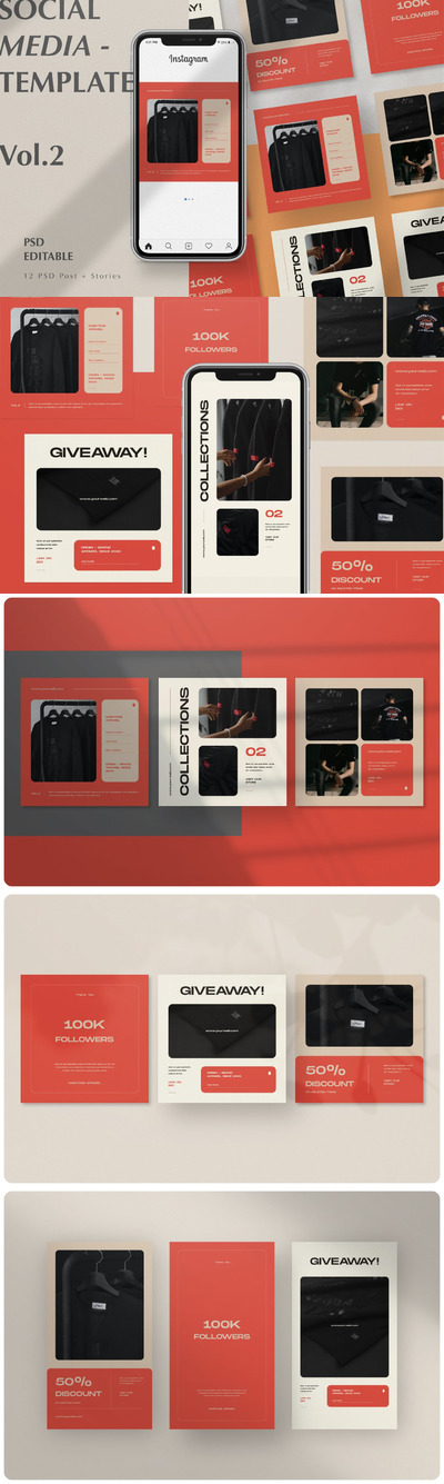 简约优雅时尚高端Instagram社交媒体banner海报设计集合-PSD