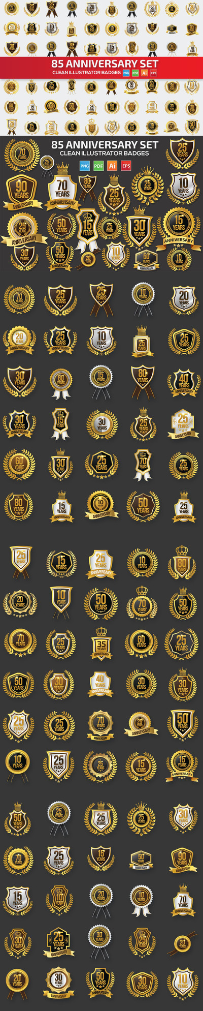 实用的金色土豪金85周年庆矢量标签大集合-AI，EPS，PDF，PNG