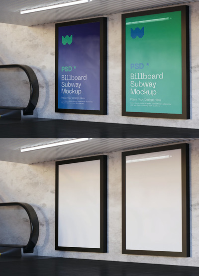 两个垂直地铁广告模型样机（PSD）
