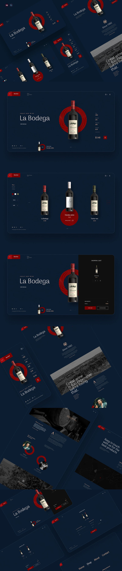 时尚高端红酒葡萄酒banner电子商务网站UI KITS-XD&PSD