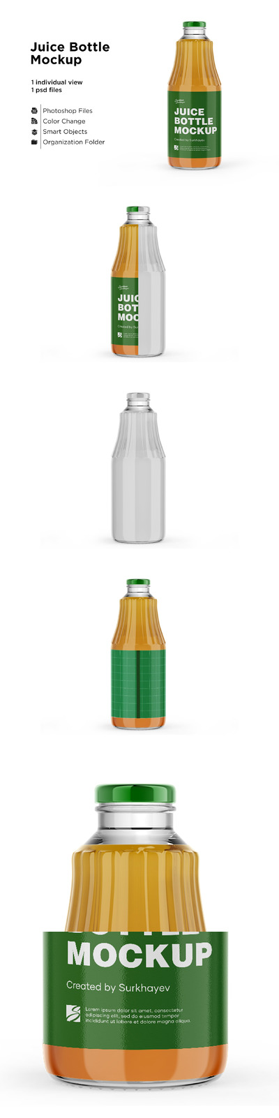 苹果汁透明玻璃瓶包装设计样机