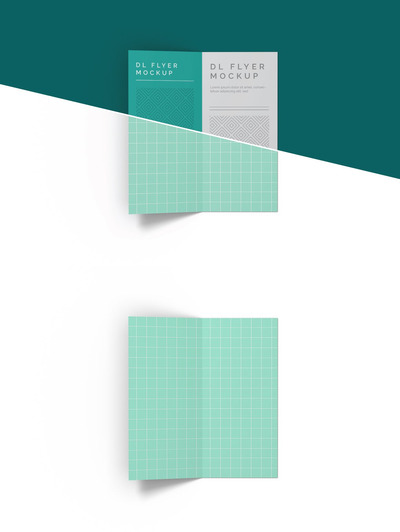 逼真的DL双折传单模型样机（PSD）