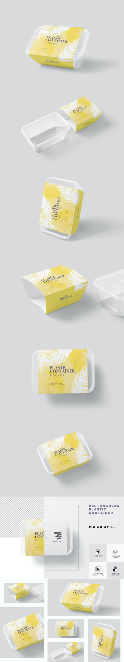 高品质的塑料饭盒保鲜盒餐盒外卖包装设计VI样机展示模型mockups