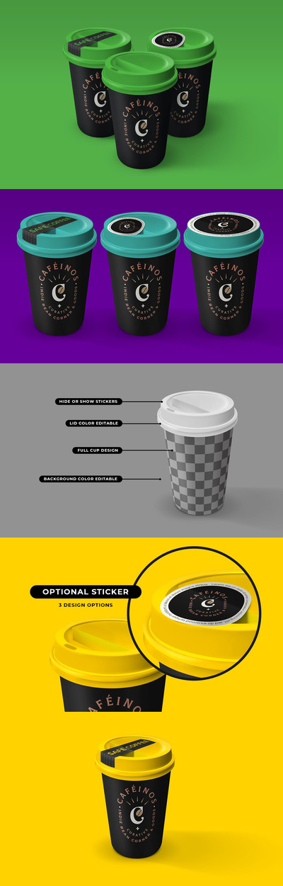 带安全密封贴纸的咖啡杯VI样机展示模型mockups