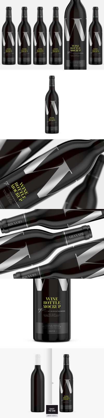 深色玻璃葡萄酒瓶品牌设计样机模板