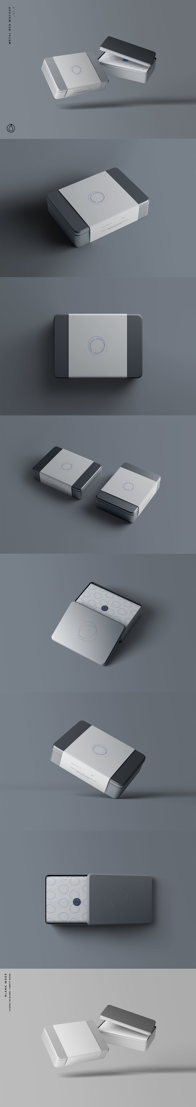 时尚高端逼真质感的金属盒子包装设计VI样机展示模型mockups