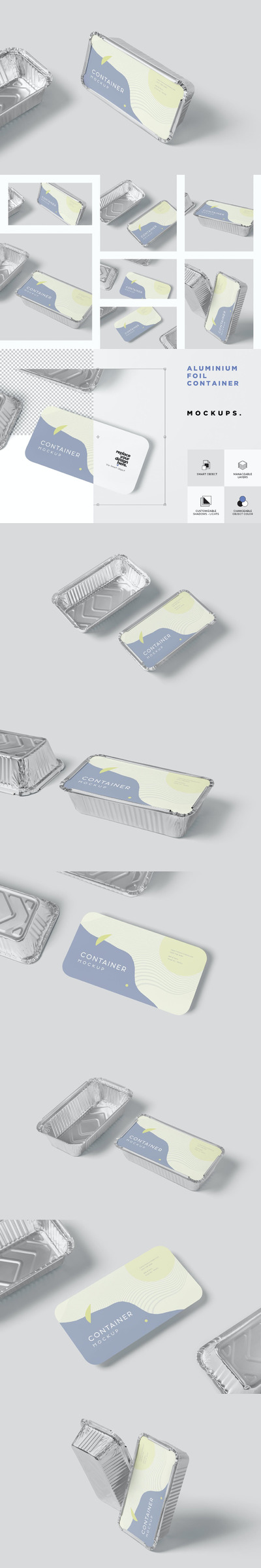 高品质的铝箔锡纸外卖食品包装设计VI样机展示模型mockups