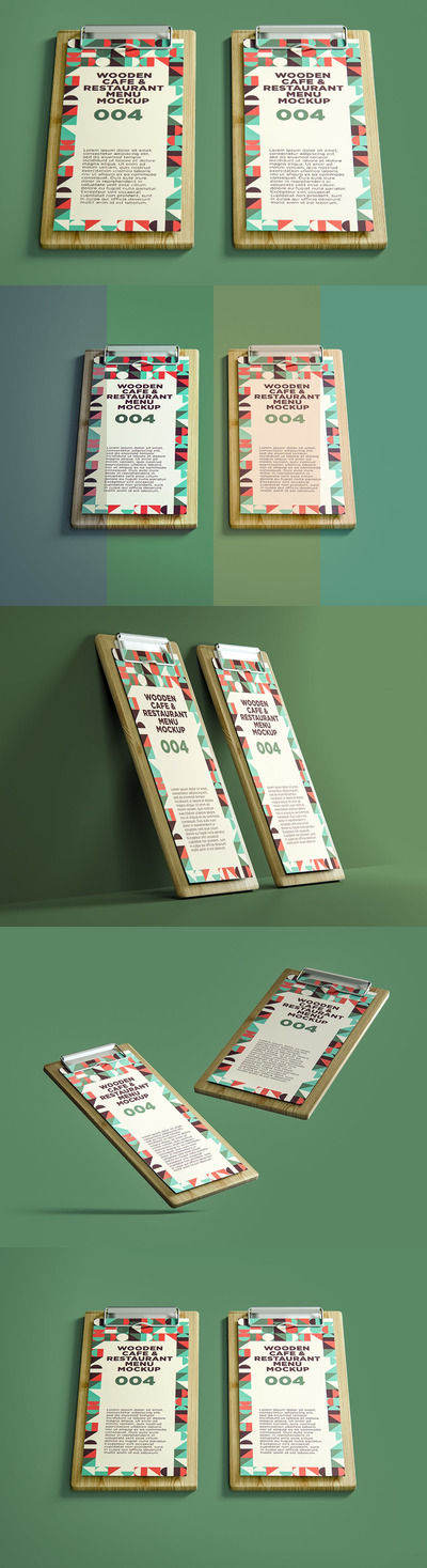 木质咖啡厅和餐厅菜单VI样机展示模型mockups