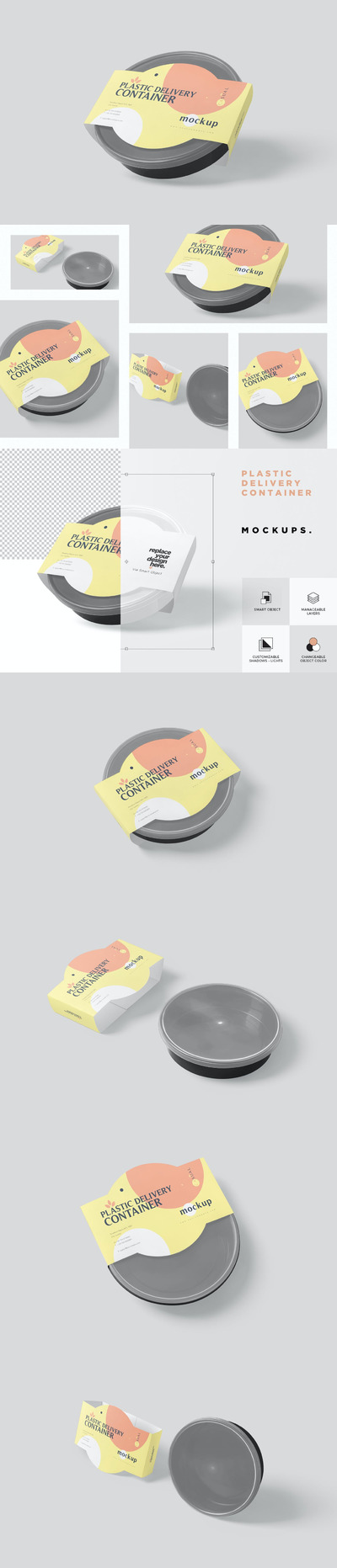 高品质的圆形外卖包装设计VI样机展示模型mockups