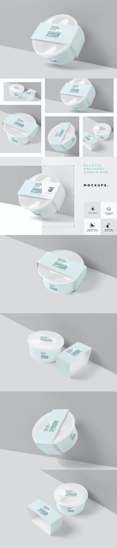 高品质的圆形食品外卖包装设计VI样机展示模型mockups