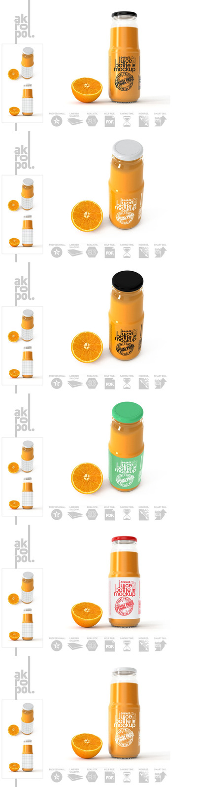 橙子果汁玻璃瓶标签设计样机