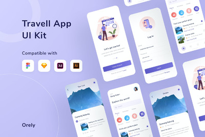 旅游主题相关的APP UI模板（AI,EPS,FIG,SKETCH,XD）