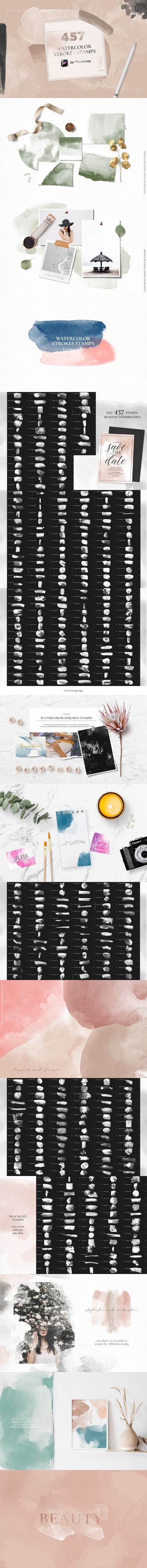 457个水彩形状Procreate笔刷素材下载