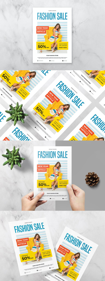 时尚清新简约多用途宣传单海报设计模板-PSD