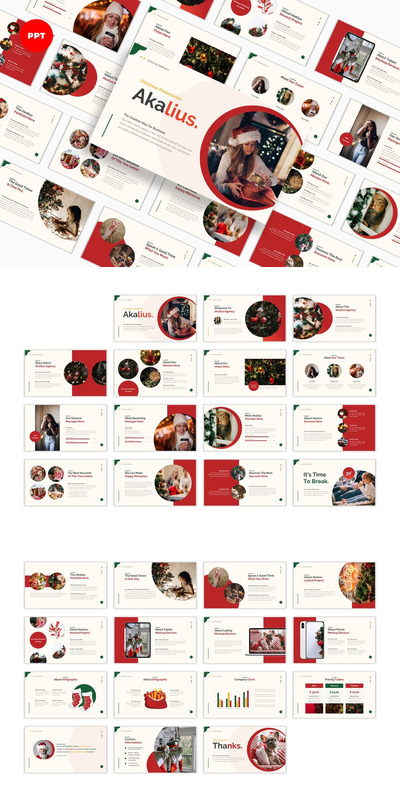 新年圣诞节风格的多用途powerpoint幻灯片演示模板（pptx）