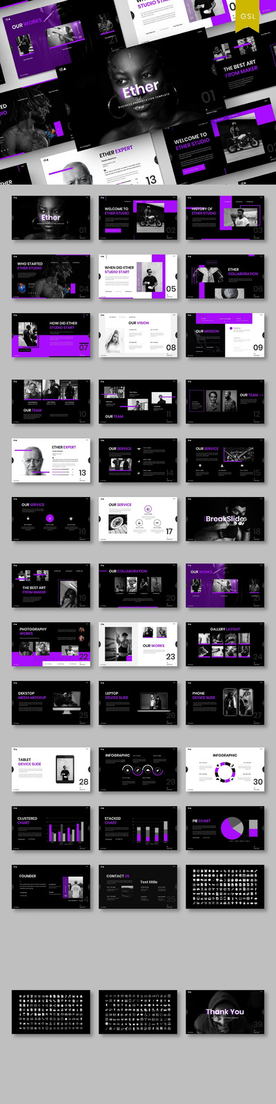 高品质的大胆配色商业商务powerpoint幻灯片演示模板（pptx）