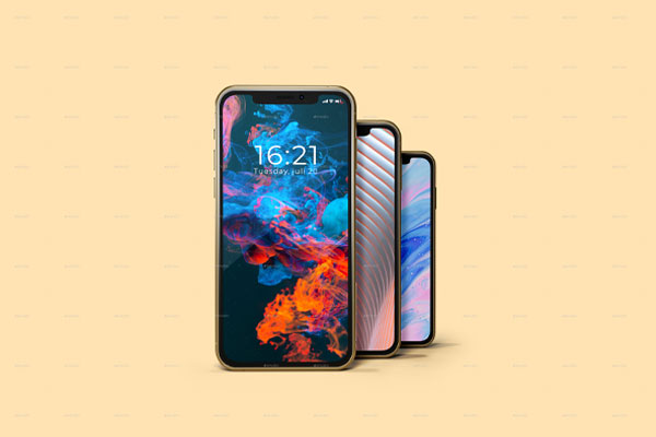 3种颜色iPhone 11 Pro智能手机样机PSD模板