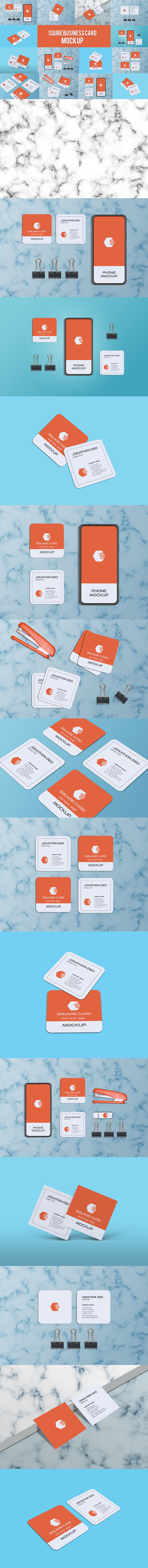 大理石背景方形名片设计样机模板