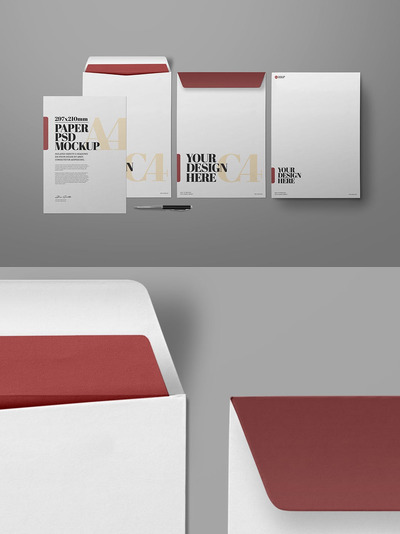 A4纸和C4信封模型样机（PSD）