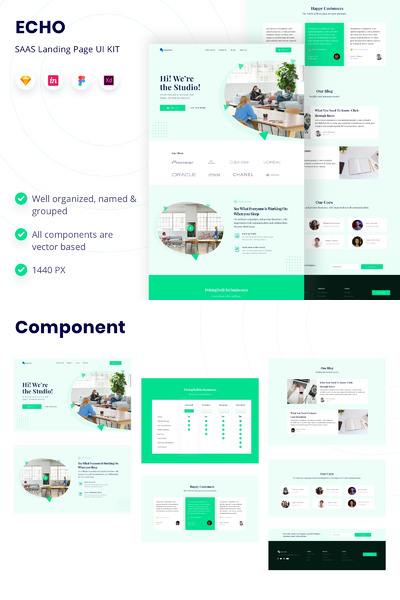 SAAS 着陆页网站UI模板（SKETCH,XD,FIG）