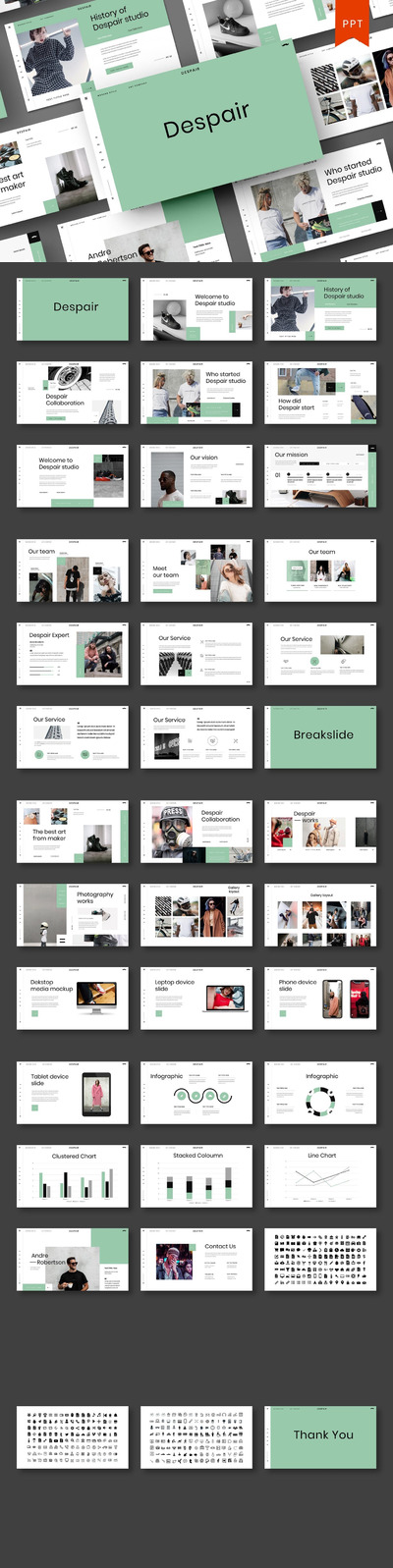 时尚高端简约清新优雅powerpoint幻灯片演示模板（pptx）