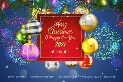 装饰礼品球圣诞开场幻灯片视频ae模板