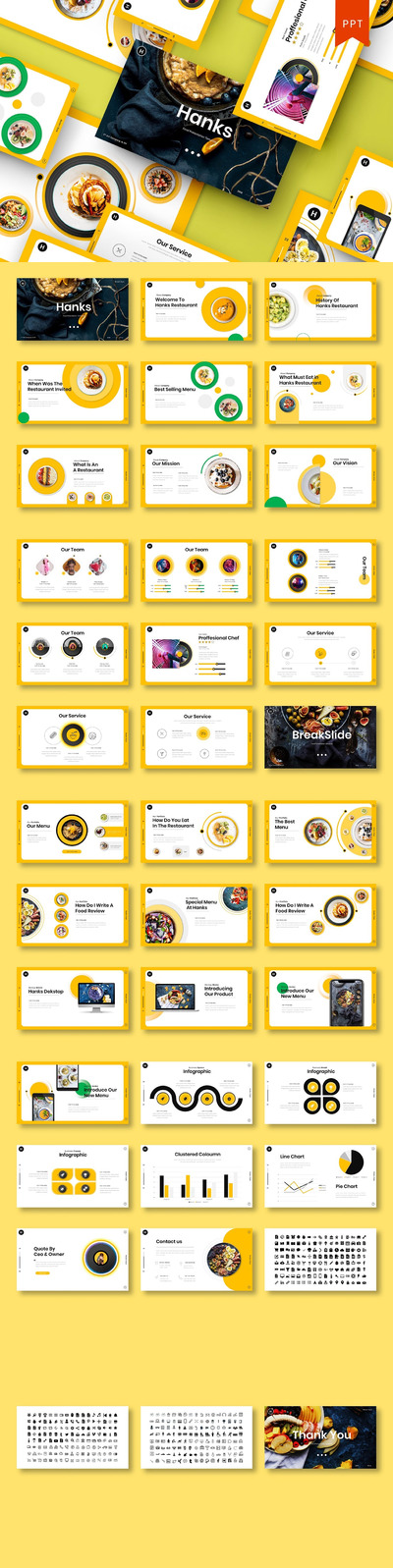 时尚清新可爱诱人风格的食物餐厅powerpoint幻灯片演示模板（pptx）