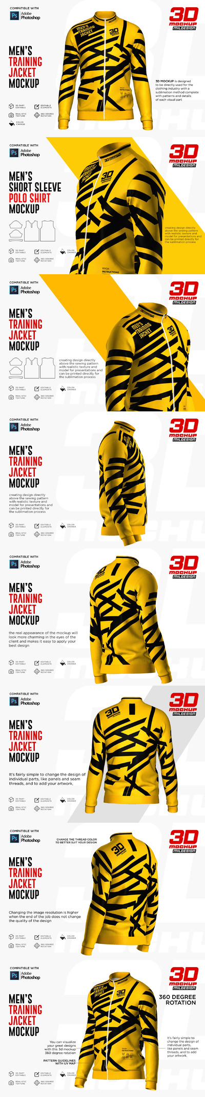 3D男士训练夹克服装样机模板