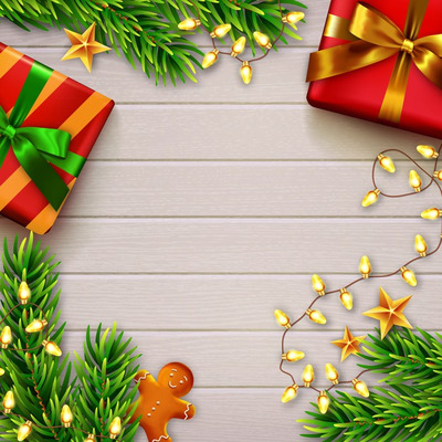 圣诞礼物木制背景