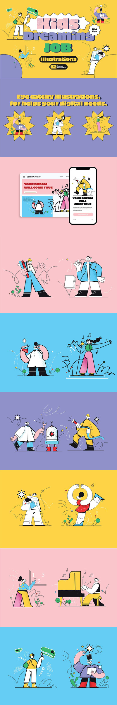 时尚个性矢量UI插画banner海报集合-AI，EPS