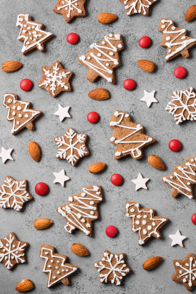 姜饼饼干与杏仁元素背景[JPG]