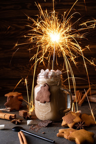 圣诞节烟火巧克力曲奇背景[JPG]