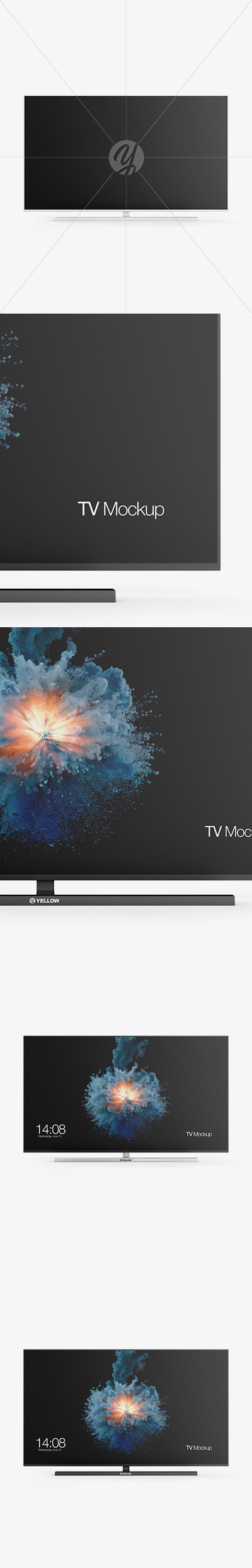 高分辨率TV电视屏幕前视图样机模板