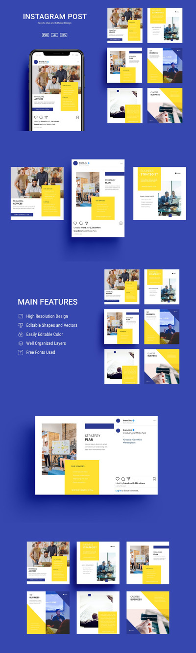 时尚高端简约清新Instagram社交媒体banner海报设计模板-PSD，AI，EPS，PNG