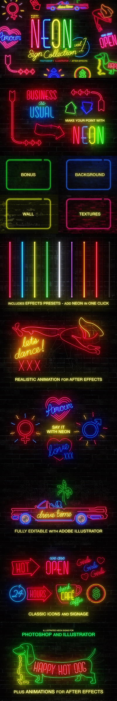 复古霓虹灯招牌样式素材包