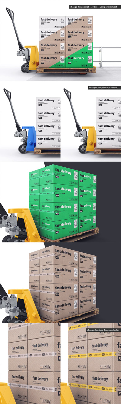 托盘卡车模型上的纸箱样机（PSD）