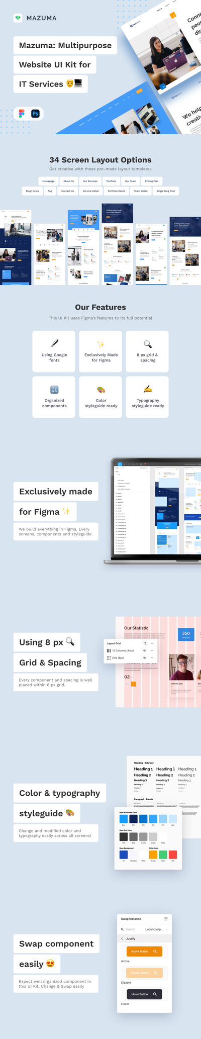 时尚高端专业的高品质用于IT服务的多用途WEB UI KITS-fig&psd
