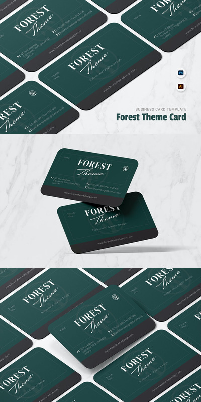 时尚高端简约清新森林主题的房地产名片设计模板-AI，EPS，PSD